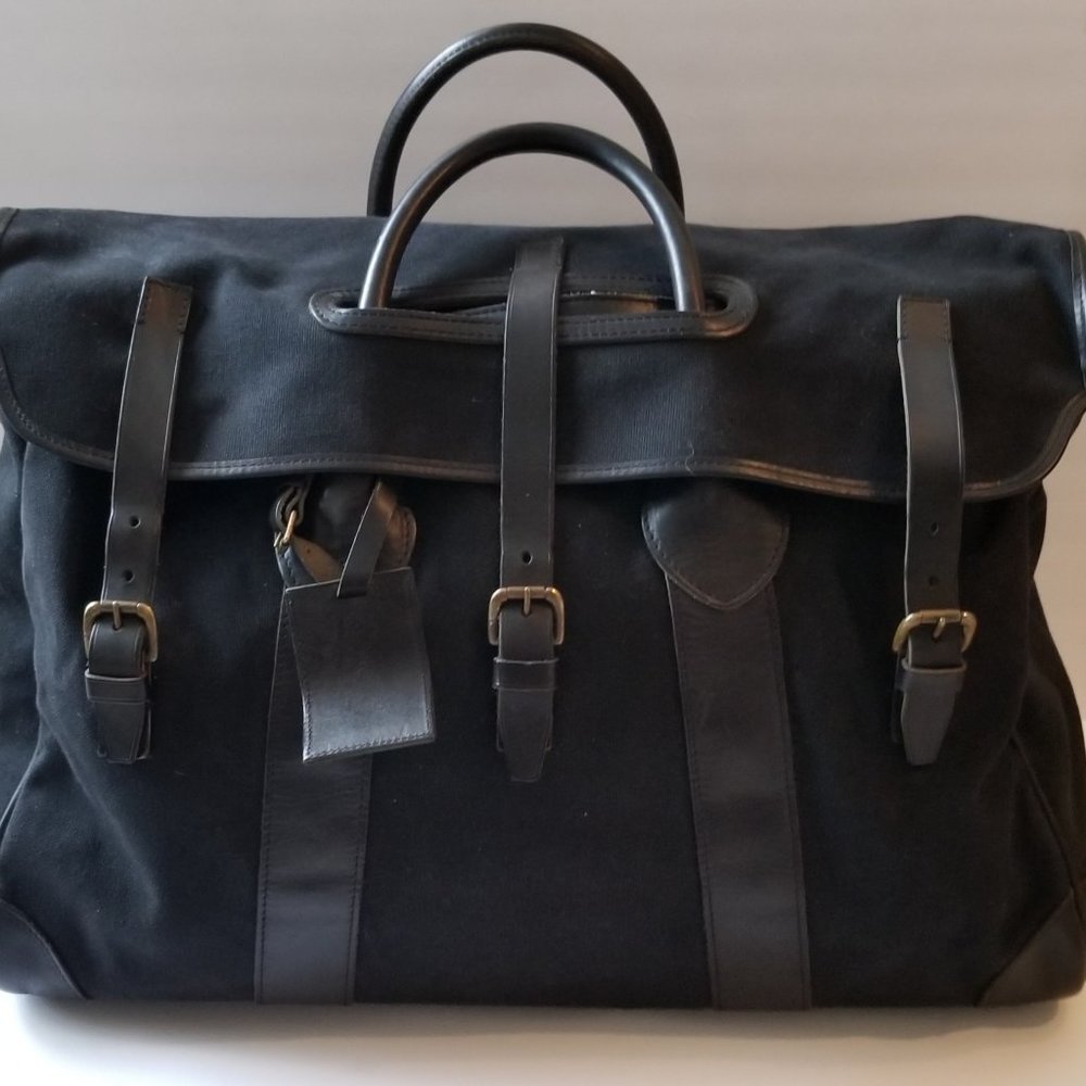RALPH LAUREN Purple Label Black Canvas and Leather Buckle Travel bag